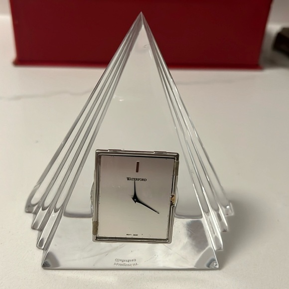 Waterford Crystal Triangle Pyramid Mantle Desk Clock - Picture 1 of 9